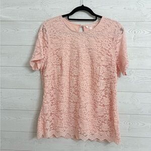 Teddi Rose Women’s Pink Lace Short Sleeve Shirt. Size XL